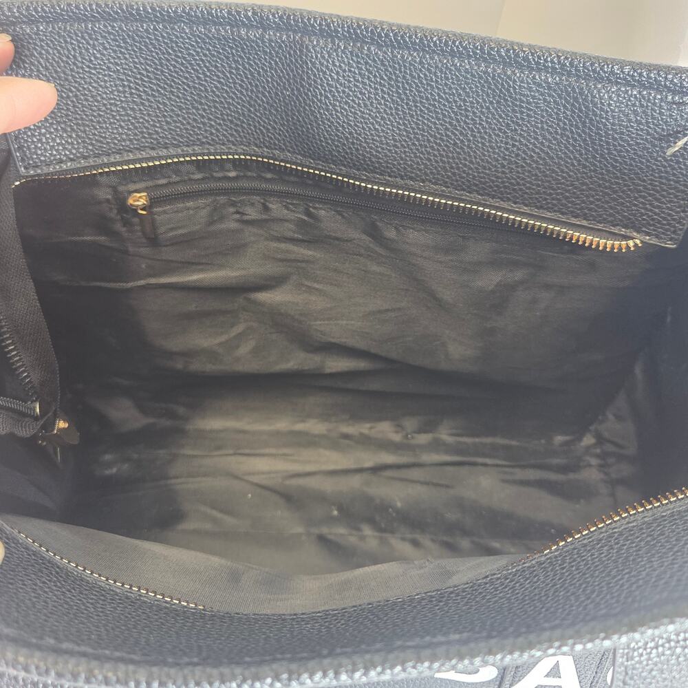 The Tote Bag Black Pebbled Faux Leather Shoulder Bag Medium Top Handle Purse - Picture 3 of 4